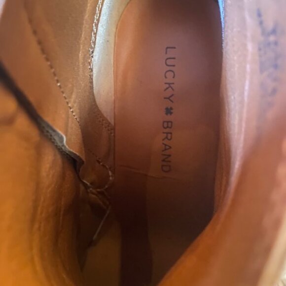 Lucky Brand Camel Brown Suede Wedge Zanta Bootie Boot Womens Sz 9.5 - Picture 2 of 9